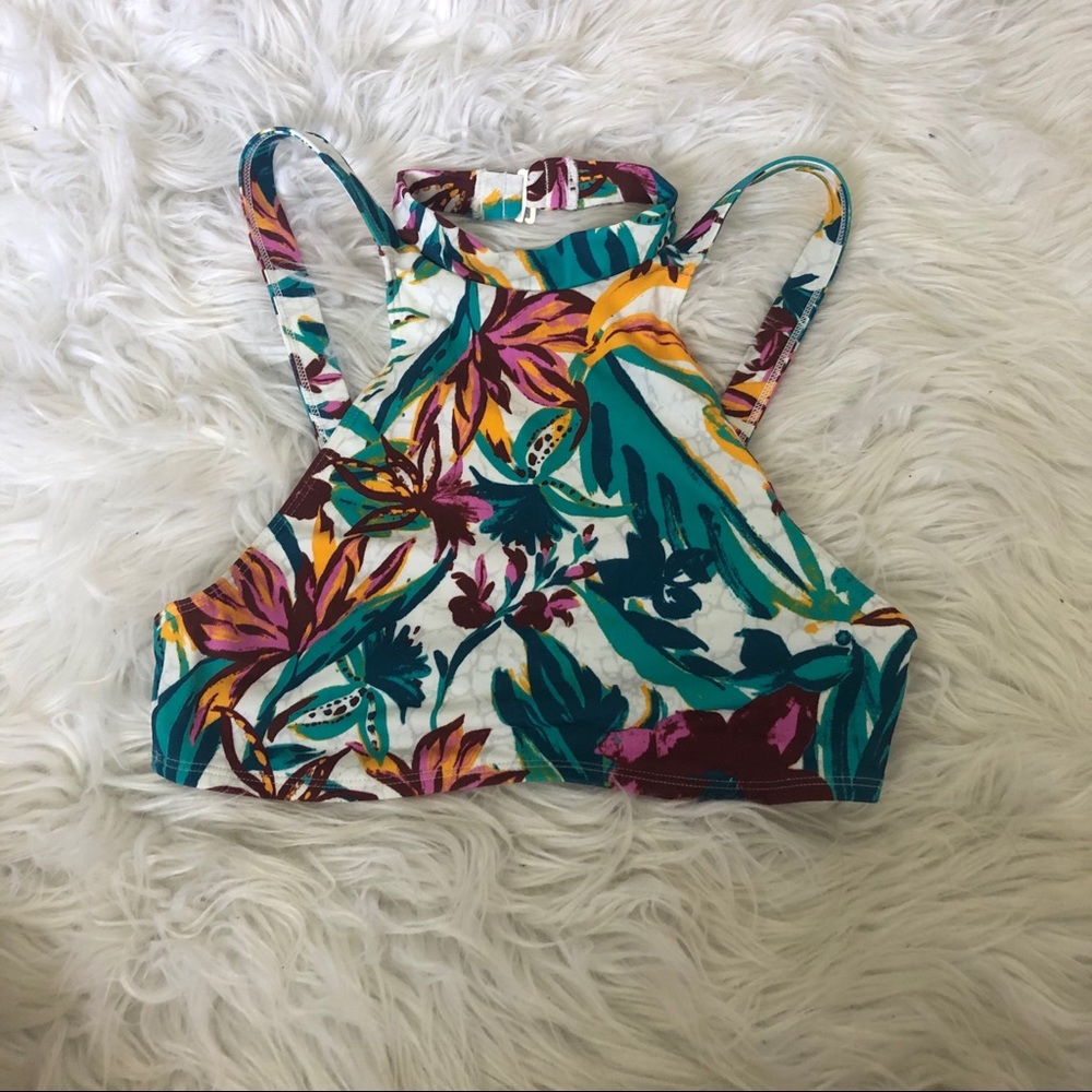 bright halter tropical bikini top